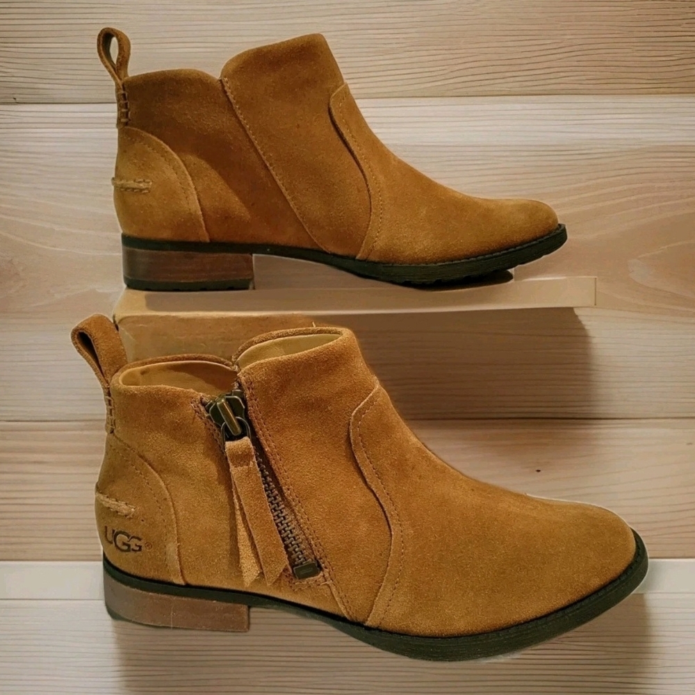 UGG Women's Aureo Tan Suede Zip Ankle Booties New Size 6 - Picture 9 of 9